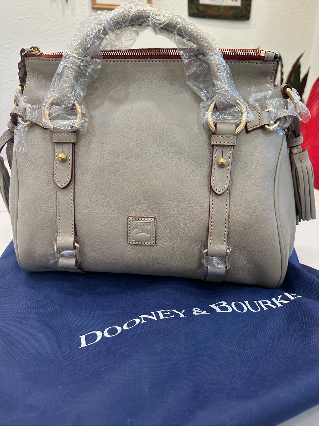 Dooney & Bourke Florentine Leather Satchel In Light Taupe